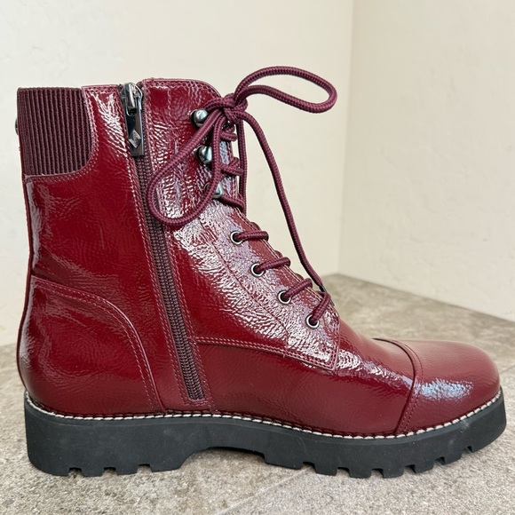 NEW DONALD J. PLINER Halston Bordeaux Patent Leather Boot Size 10 - Picture 3 of 9